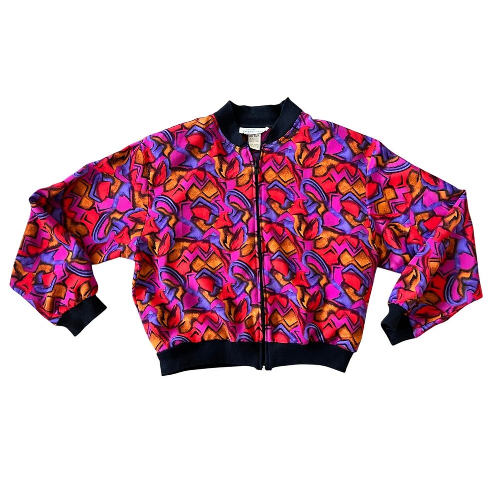 Petite Impressions Vintage Colorful Bomber Jacket Zip Medium USA 80s 90s‎